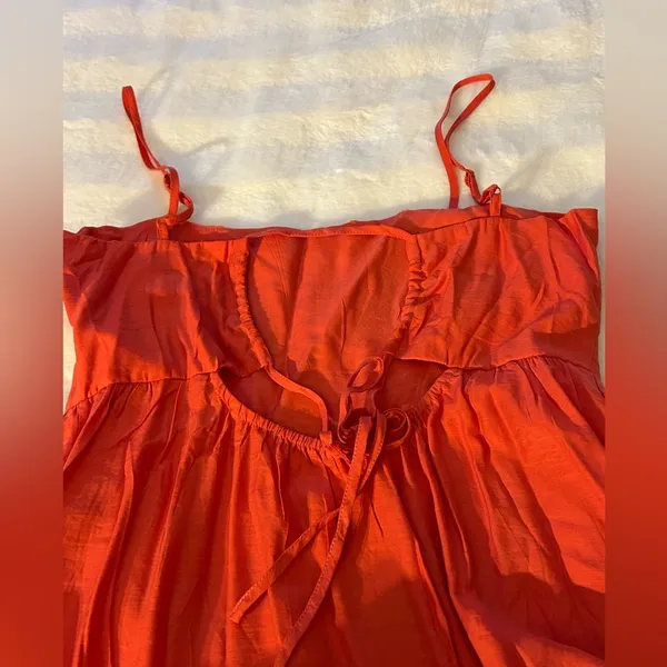 Judith march tiered maxi dress in rust/orange color spaghetti straps. Size L. - Image 7