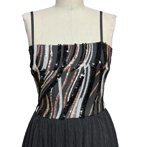 Dress The‎ Population Block Print Tiered Sequin Tulle Dress Size Small - Image 2