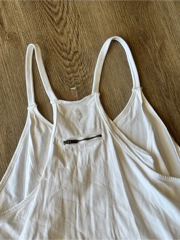 Free People Movement Hot Shot Mini Dress Womens Medium White Racerback Pockets - Image 6