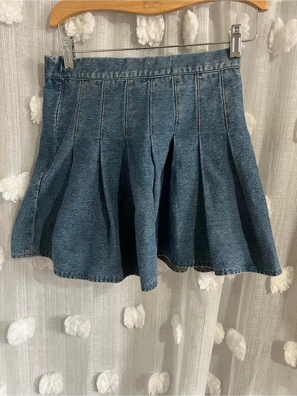 Full Tilt Blue Denim Pleated Skater Skirt - Image 2