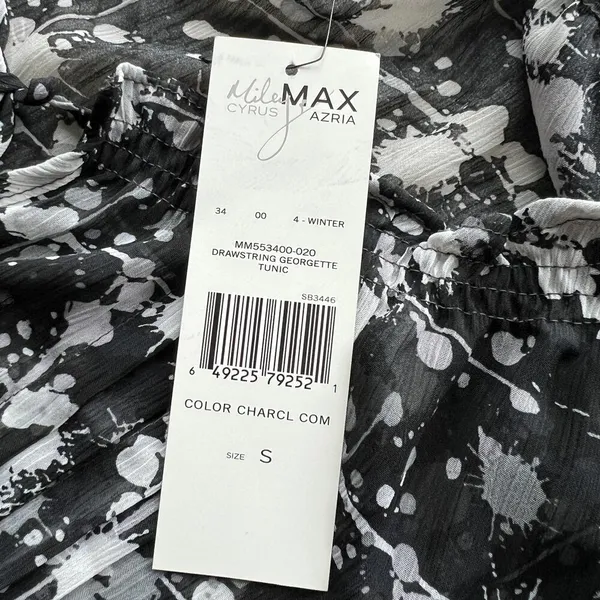 Miley Cyrus Max Azria Tunic Womens Small Black White Drawstring Georgette Sheer - Image 6