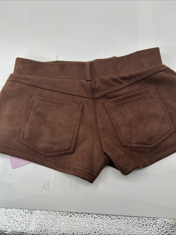 Brown Women's Suede-Look High-Waist Shorts - Image 5
