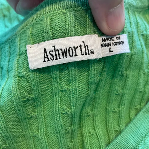 Ashworth Green Sweater Cotton Cable Knit Thin Classic Preppy size Large - Image 3
