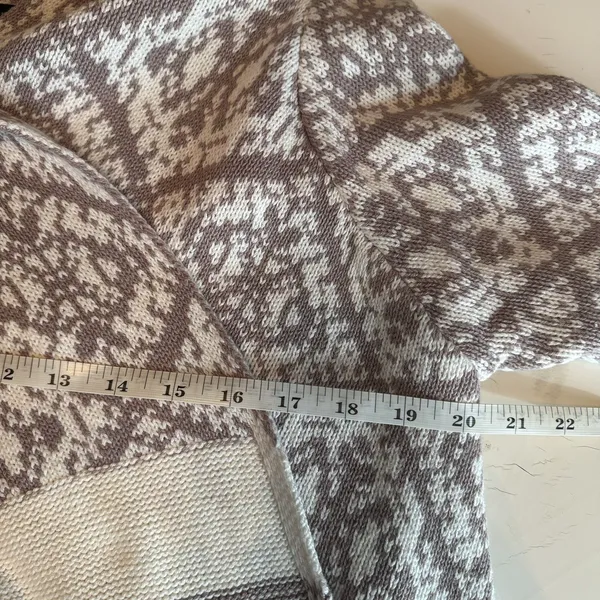 Old Navy Long Cardigan Women L Taupe Cream Geometric Waterfall Open Front Boho - Image 10