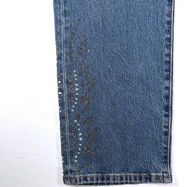 Levis 501 Curve Stretch High Rise Straight‎ Leg Blue Embellished Jeans 30x30 - Image 4