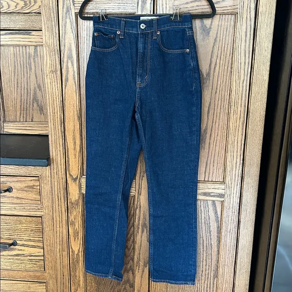 Abercrombie The Ankle Straight Ultra High Rise‎ Curve Love Jeans Dark Wash 00 24 - Image 2