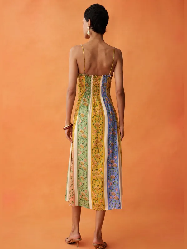 Few Moda Anaya Size 4 Multi Color Yellow Blue Midi Dress - Image 4