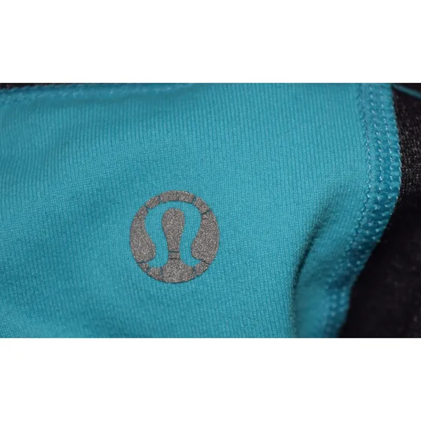 Lululemon Long Sleeve Athletic Top Women‎ Gray Turquoise Thumbhole Size 10 - Image 5