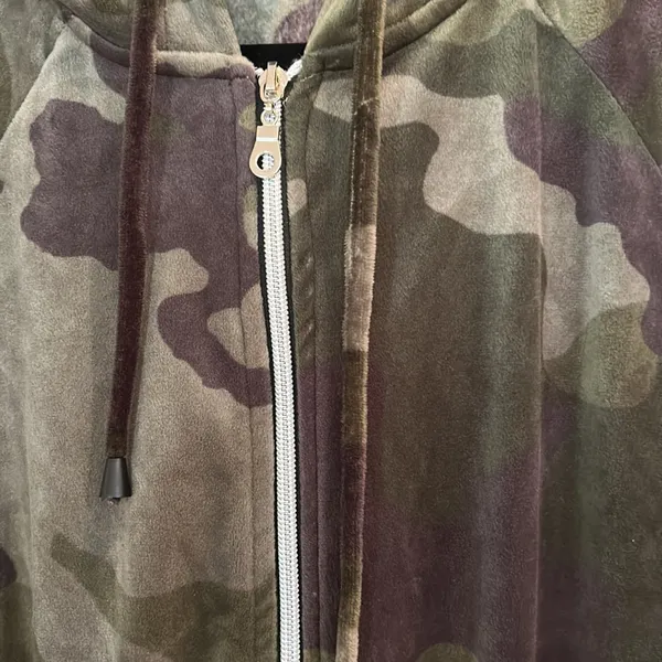 Ashley Stewart Romper.Size 14/16. Camo Velour Drawstring Hoodie Long SL Full Zip - Image 9