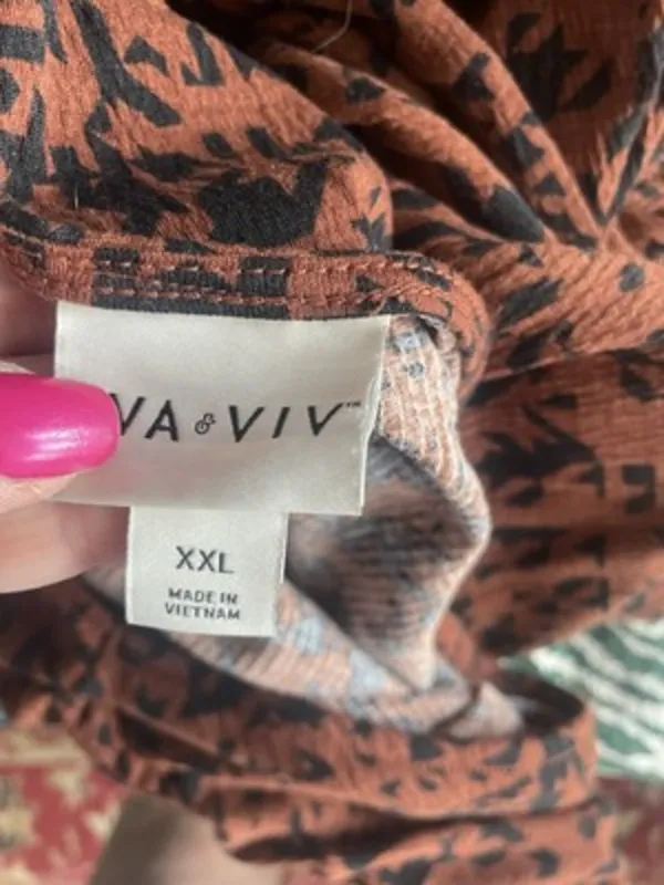 Ava & Viv A-Line Dress Size 2XL Brown Empire Waist Cut 3/4 Sleeve‎ Pullover Boho - Image 2