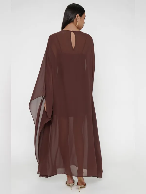Show Me Your Mumu Olsen Maxi Dress size Small S Chocolate Chiffon with slip nwot - Image 3