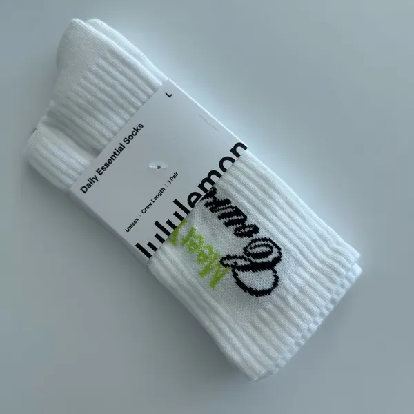 Lululemon Unisex Daily Essential Crew Socks Tennis Club White/Sour Grape Large - Image 9
