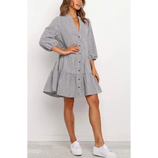 Petal + Pup Shirt Dress Women S/M Peach Gingham‎ Cottagecore Tiered Mini Button - Image 3