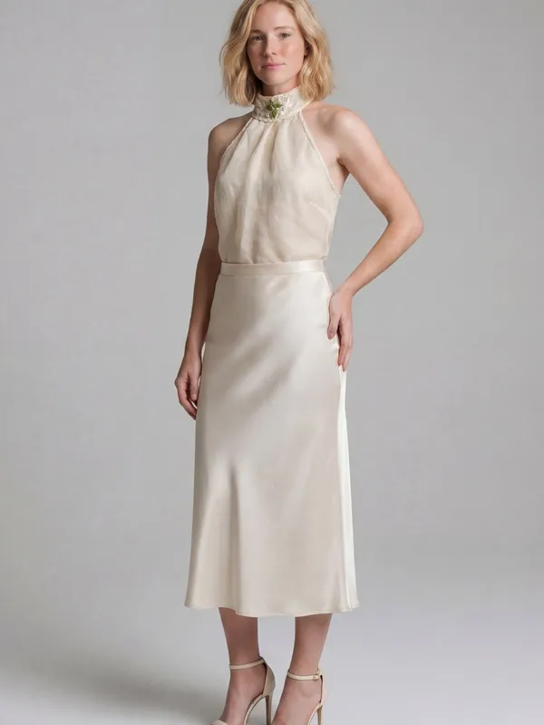 vintage Y2k Max Studio halter mock neck top cream sheer overlay Linen Resortwear - Image 2