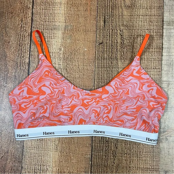 Hanes 2X Boho Paint Swirl Art Bralette V Neck Adjustable Abstract Pastel Funky - Image 2