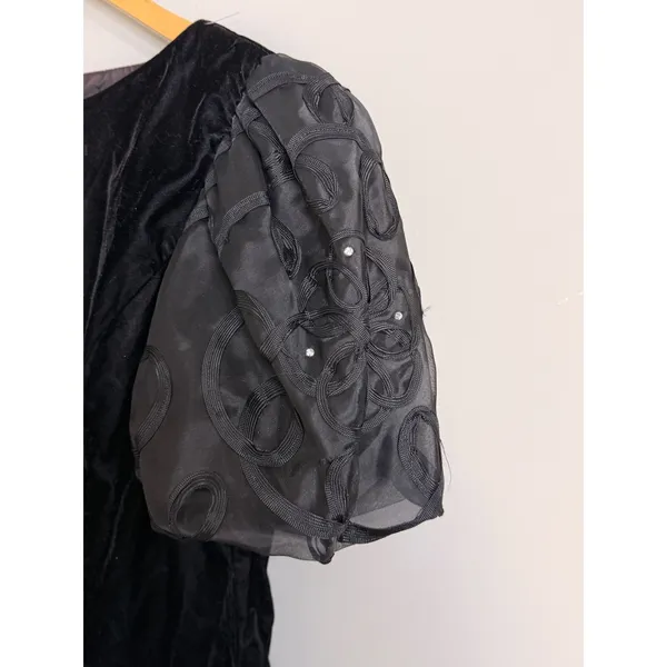 Jessica Howard Vintage Black Velvet Puff Sleeve Soutache‎ Cocktail Dress Size 14 - Image 2