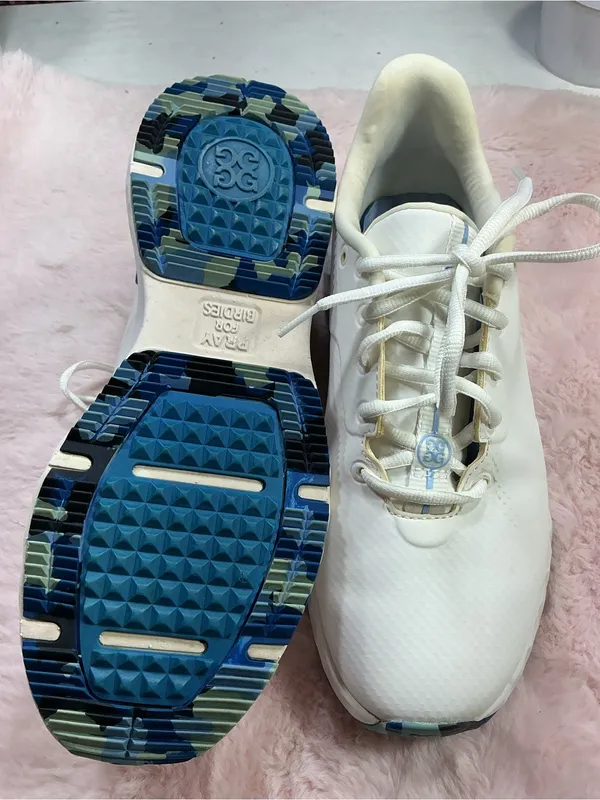 G/FORE White Sneakers with Light Blue Stripe 178 Size 8 - Image 8