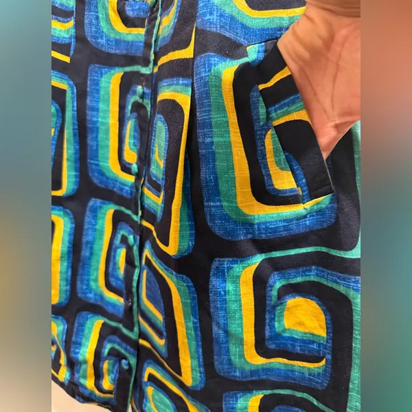 Boden Geometric Blue and‎ Green Midi Dress Size 6R - Image 5