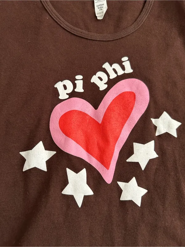 Los Angeles apparel brown rib cotton pi phi heart graphic, baby Tee cropped - Image 2