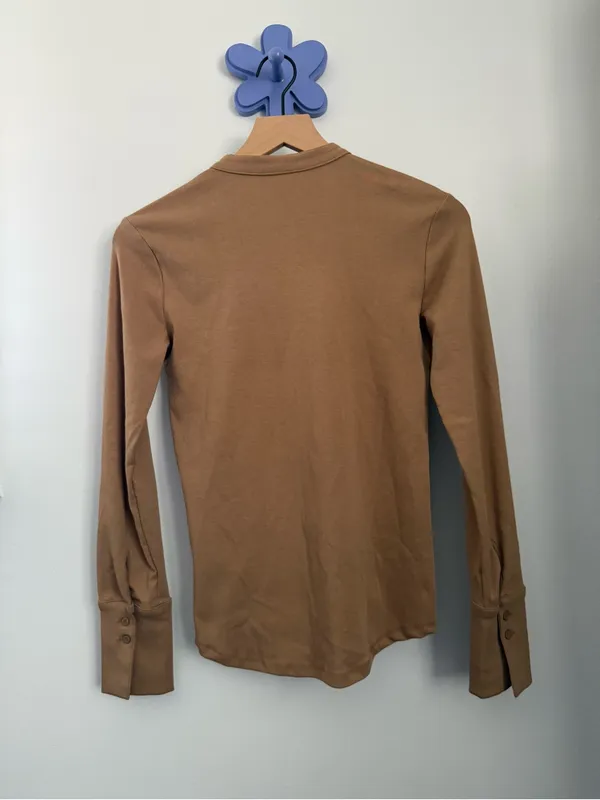 Banana Republic XS Camel Tan Crew Neck Fitted Cardigan Office Work Career - Image 4