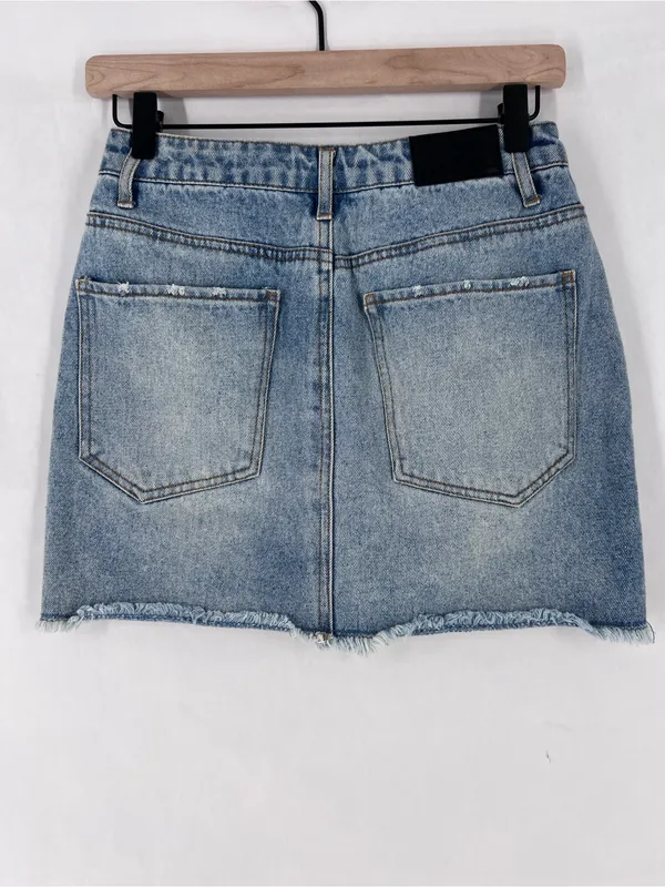 Kittenish Light Blue Distressed Cutoff Denim Mini Skirt Size S‎ - Image 5