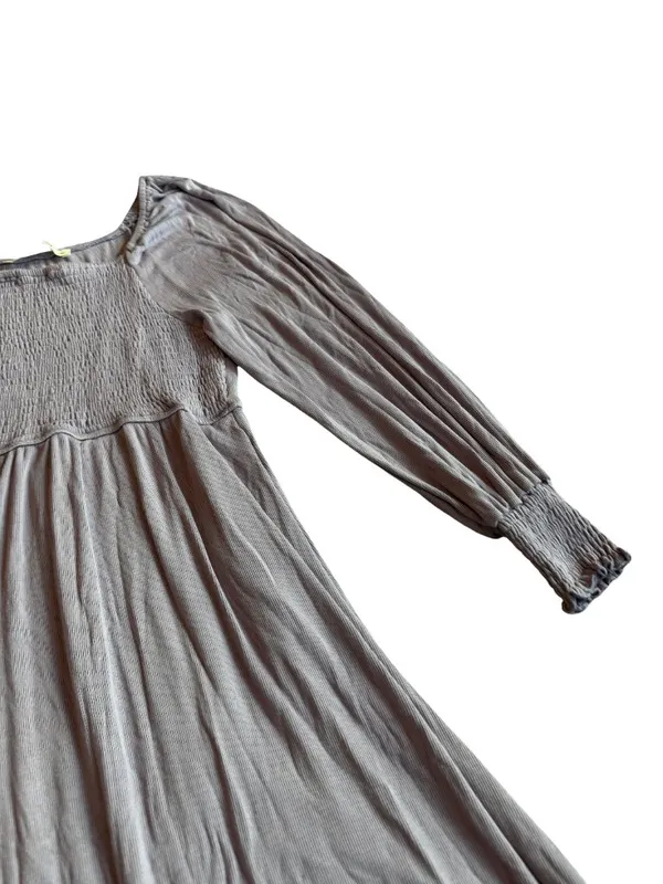 Three Bird Nest Purple Flowy Dress Smocked Long Sleeve Stretchy Size Medium - Image 7