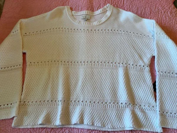 Lucky Brand Long Sleeve White Lightweight Sweater Size L Large - Image 4