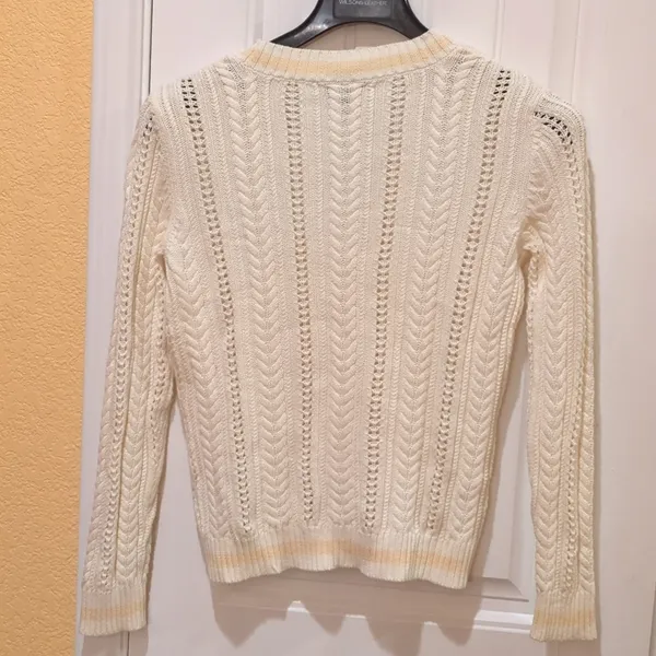 Lauren Ralph Lauren v-neck cable knit M cream, peach large, 100% cotton - Image 7