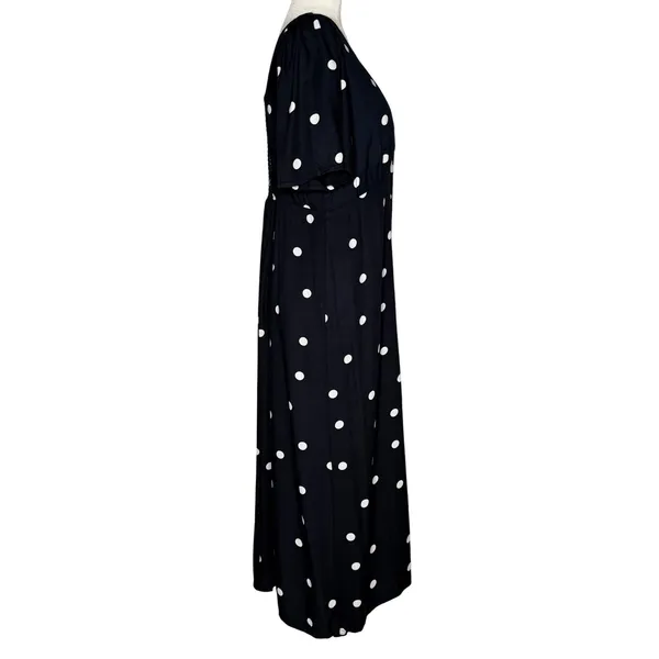 Old Navy M Polka Dot Midi Dress Navy Full‎ Button Front Classic Empire Waist - Image 7
