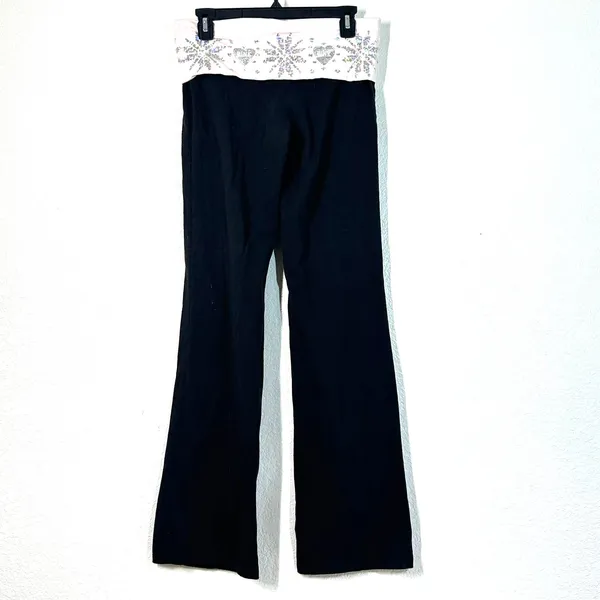 M Pants Victoria's Secret PINK Fold over Yoga Flare Bootcut Sequins Vintage Y2K - Image 6