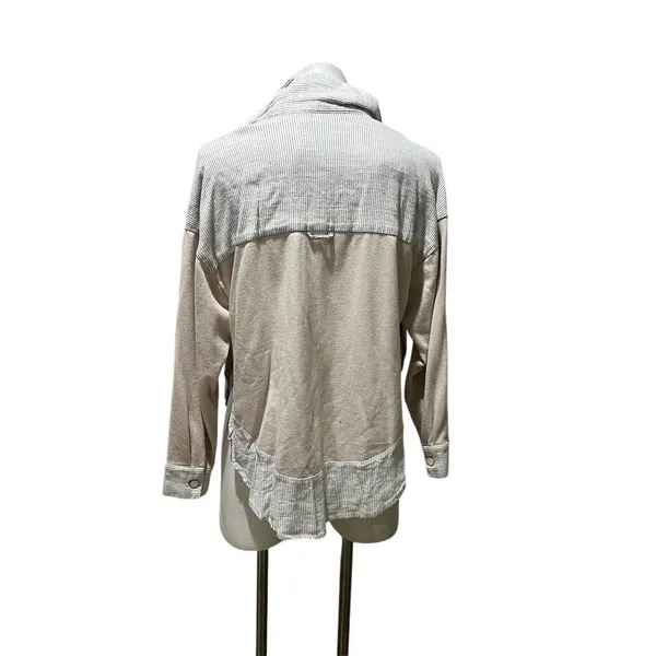 Bohme Womens Collared Henley Pullover Sweatshirt Beige Contrast Trim S - Image 7