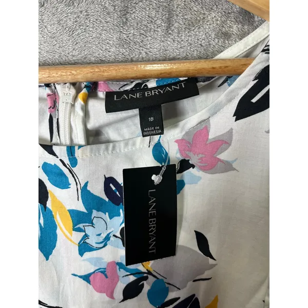 Lane Bryant Floral Asymmetrical Peplum Top Flutter Sleeve Cotton Size‎ 18 NEW - Image 4
