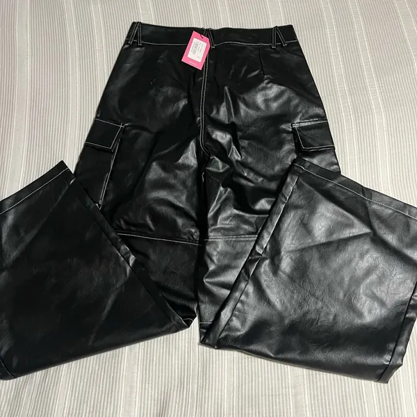 Edikted Black Faux Leather Trousers - Image 4