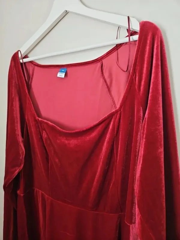 Old Navy Fit & Flare Velvet Mini Dress Scarlet Fire Red Long Sleeve NEW - Image 3