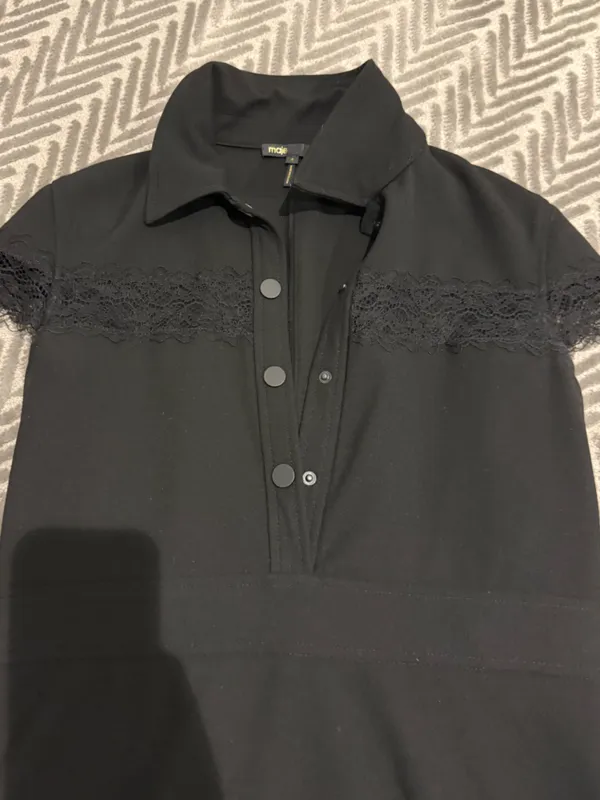 Maje Black Lace-Trim Polo Mini Dress - Image 7