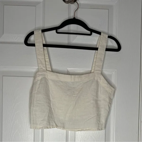 MADEWELL Abbie‎ Cream Crop Top Linen Viscose Blend Stretchy Back Size Medium - Image 4