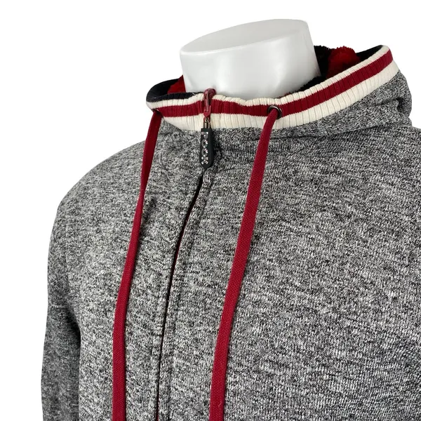 Pook Reversible Men's Gray Faux Fur Long Sleeve Hooded Sweatshirt Jacket Top L - Image 3