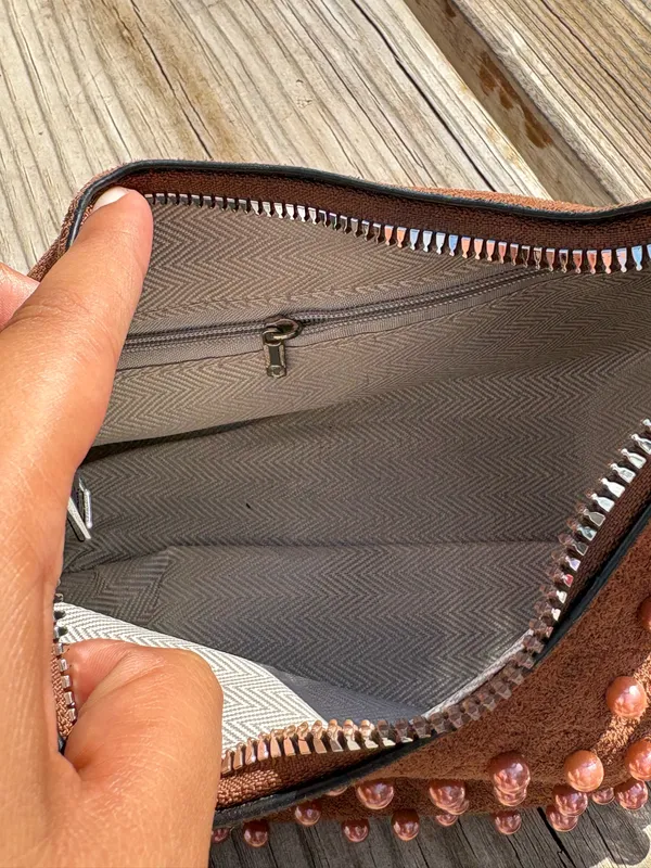 Brown Pearl Studded Shoulder/Crossbody Bag - Image 2