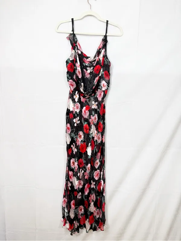 Victoria’s Secret Atelier Noir Burnout Satin Silk Plunge Gown Maxi Slip Chemise - Image 5