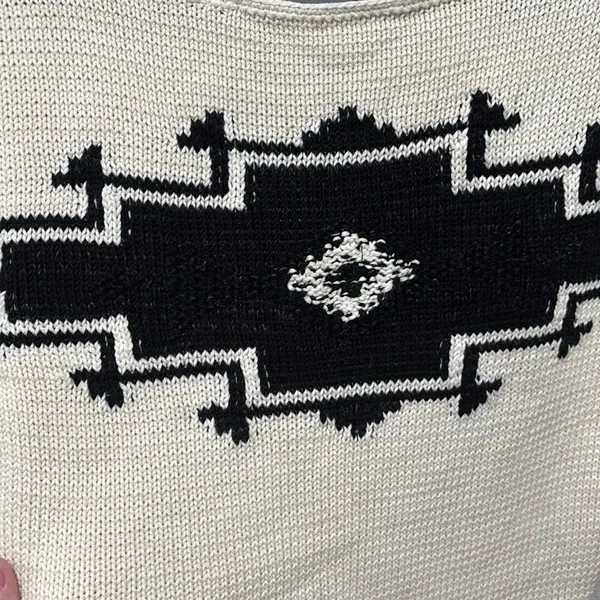 Ralph Lauren Boat Neck Intarsia Knit Sweater Pullover Cream Black Size Small - Image 3
