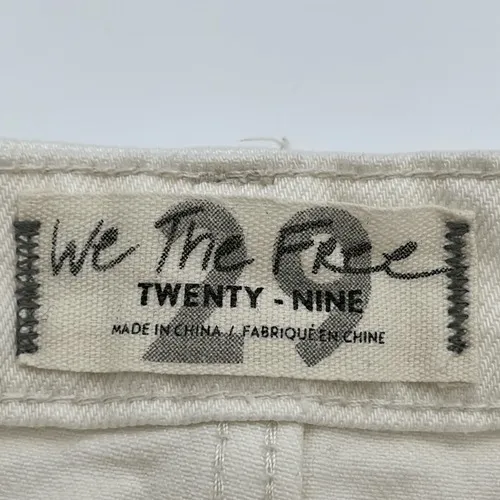 FREE PEOPLE White Denim Jean Mini Skirt 29 Cotton Distressed Raw‎ Hem Button Fly - Image 4