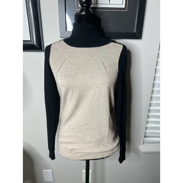 Vince Cashmere Sweater Women's XS COLORBLOCK black/beige Turtleneck Long‎ Sleeve - Image 6