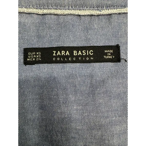 Zara Basic Chambray Ruffle Button Front Blouse Women’s XS Blue Long Sleeve EUC - Image 8