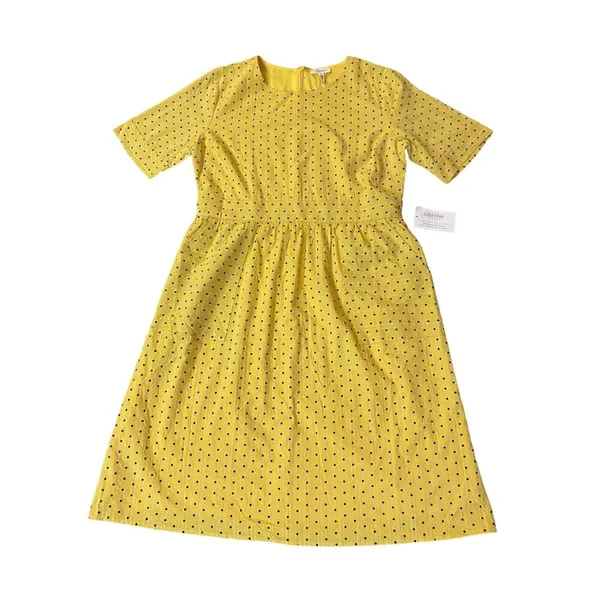 Orange Creek Los Angeles Dress Womens L NEW Yellow Black Polka Dot Modest - Image 5