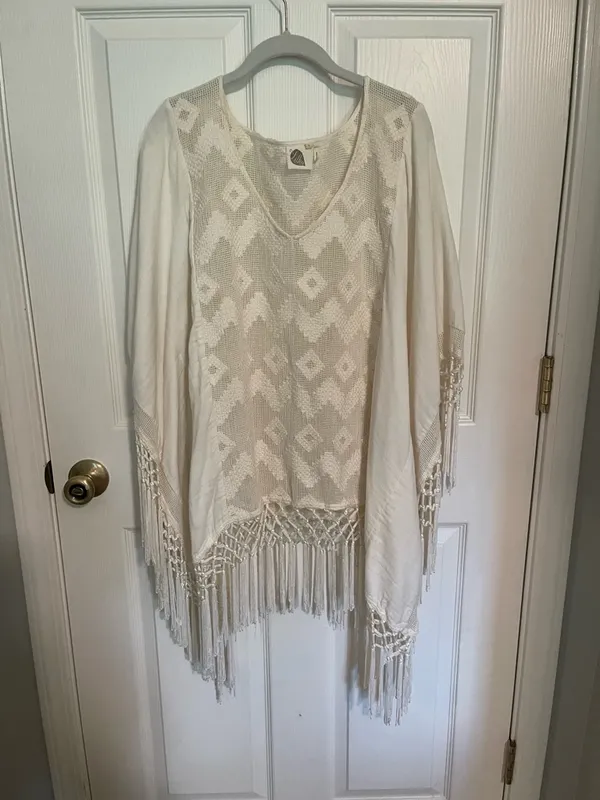 Anthropologie Cream Crochet Fringe Swim Coverup - Image 3