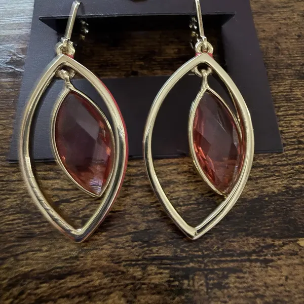 Anne Klein Gold Tone Dangle Pierced Earrings Coral Accents and Gems - Image 2