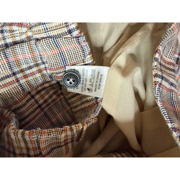 Lost + Wander Women Plaid High Waisted Trousers Tan Blue Multi Size M WPLS4008 - Image 6