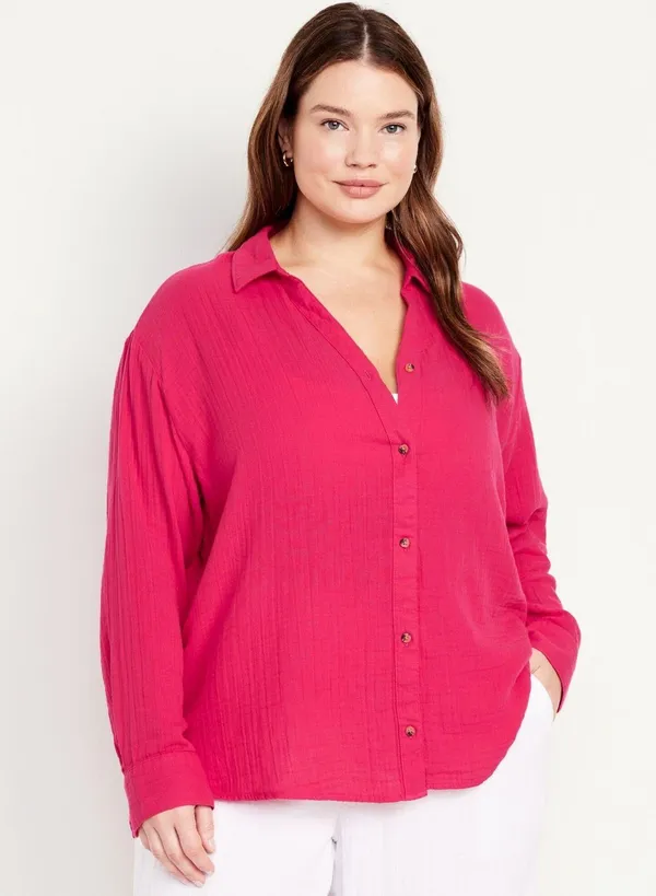 Crinkle Gauze Boyfriend Shirt - Image 7