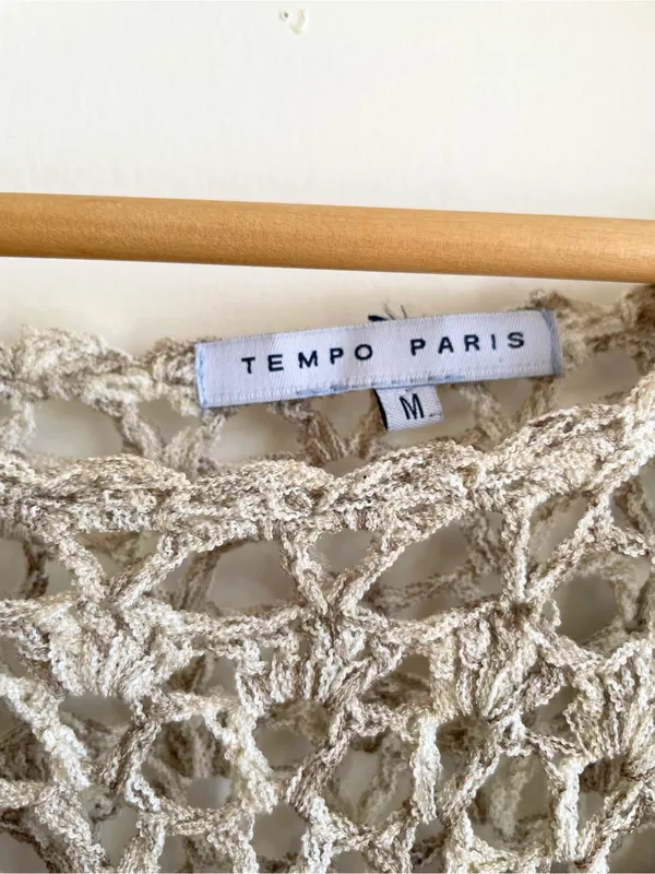Vintage 1970s Style Crochet Knit Asymmetrical Top Size M Flare Sleeve Boho Fairy - Image 3