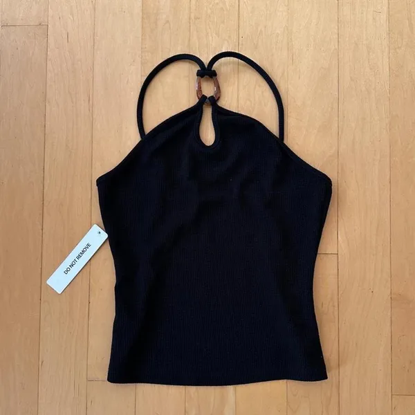 Princess Polly Teyla black halter top with ring detail - Image 2